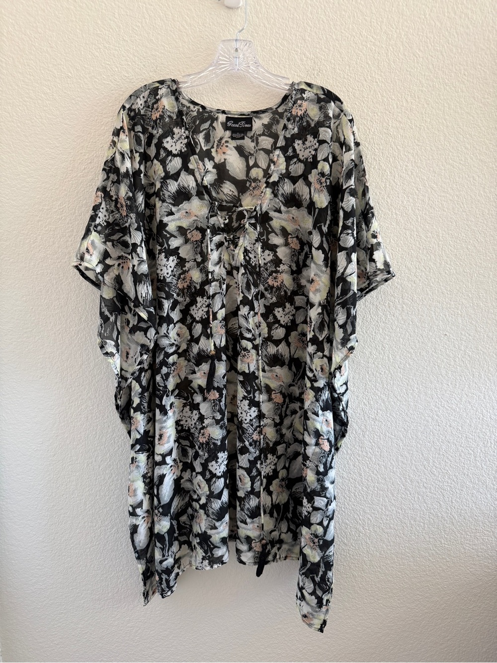 Black Floral Laced Front V Neck Cover‎ up Dress